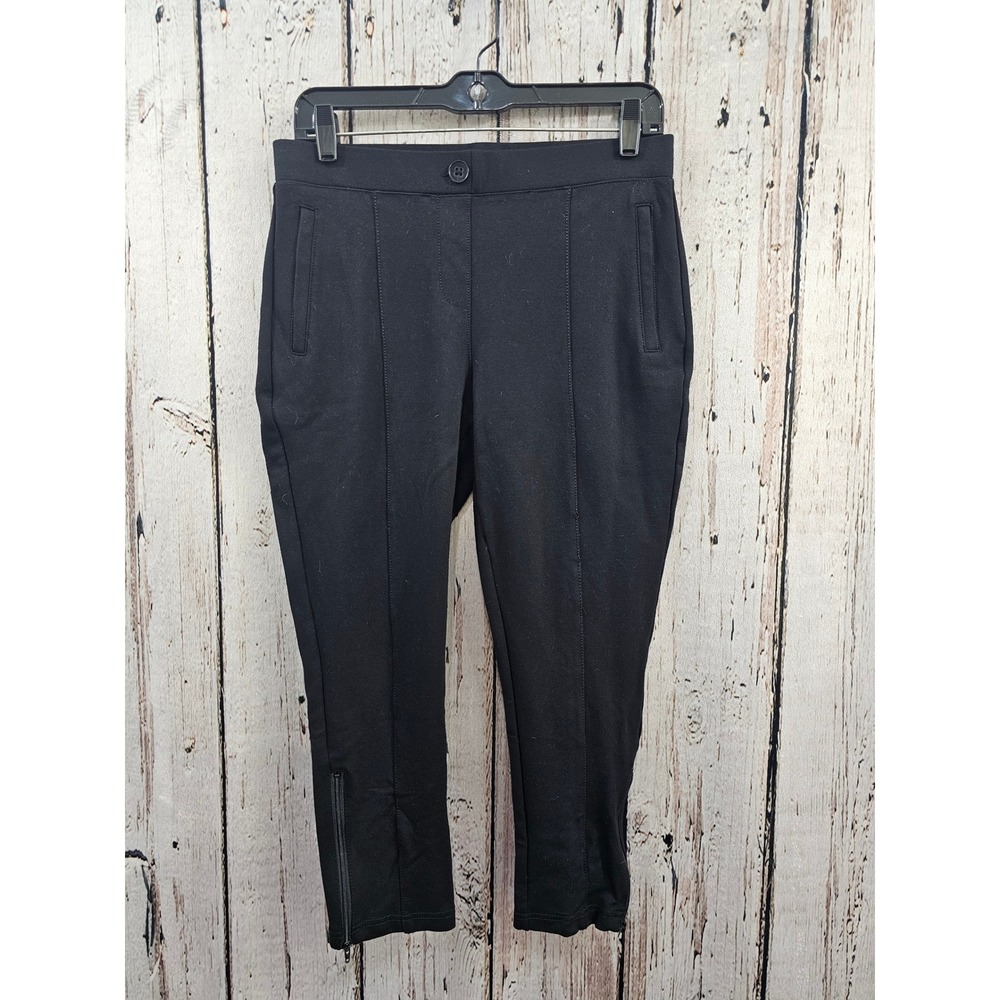 Beta Brand Women's M Black‎ Stretch Ankle Zip Cropped Slim Fit Casual Trousers